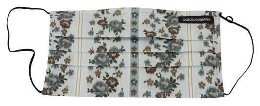 Dolce &amp; Gabbana White Floral Cotton Pleated Elastic Ear Strap Face Mask