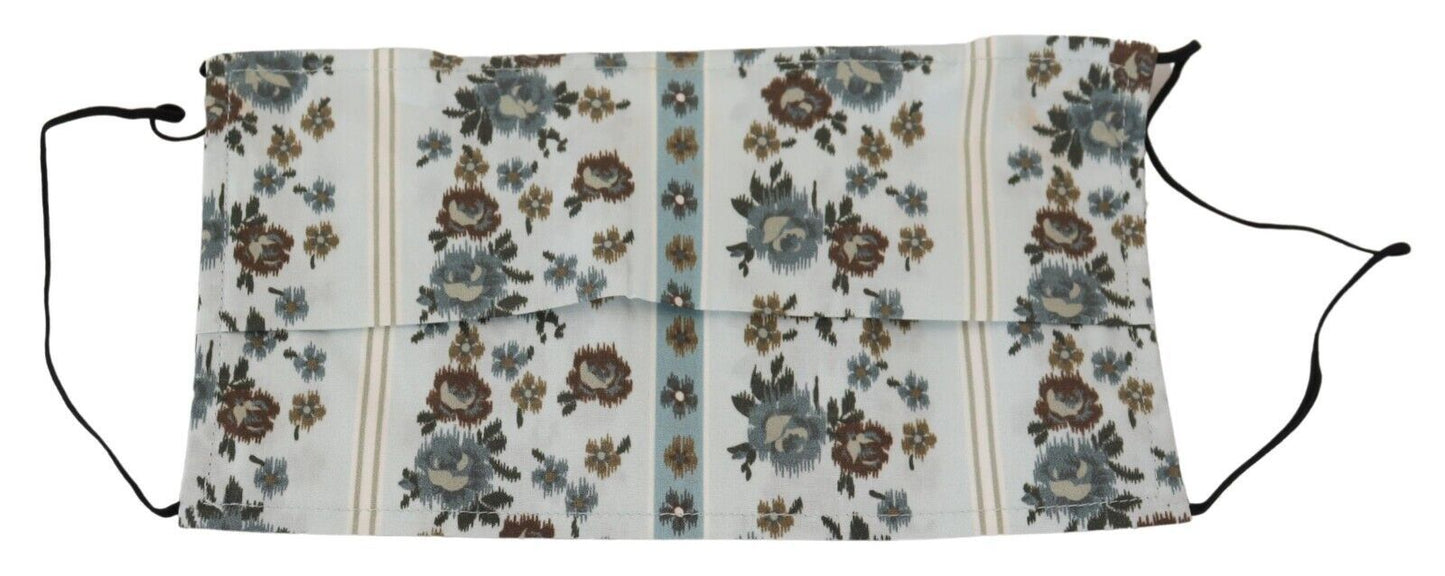 Dolce &amp; Gabbana White Floral Cotton Pleated Elastic Ear Strap Face Mask