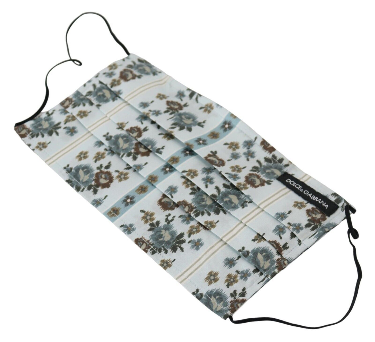 Dolce &amp; Gabbana White Floral Cotton Pleated Elastic Ear Strap Face Mask