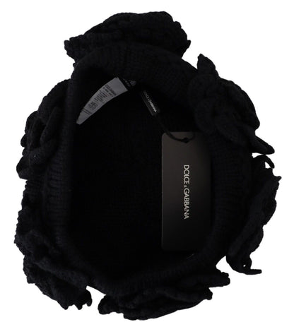 Dolce &amp; Gabbana – Schwarze Wintermütze aus Wollstrick