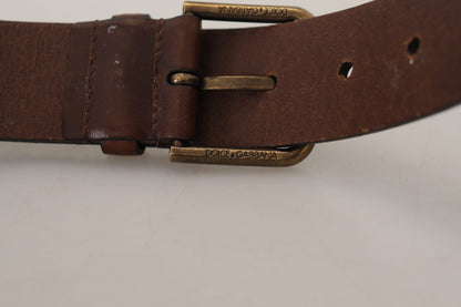 Dolce &amp; Gabbana Brauner Ledergürtel mit goldener Metallschnalle und Karabiner