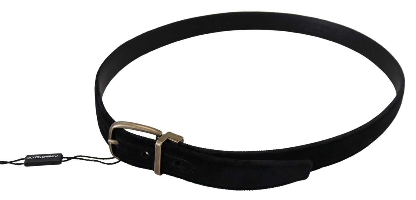 Dolce &amp; Gabbana Schwarze Samtleder-Antik-Metallschnalle 