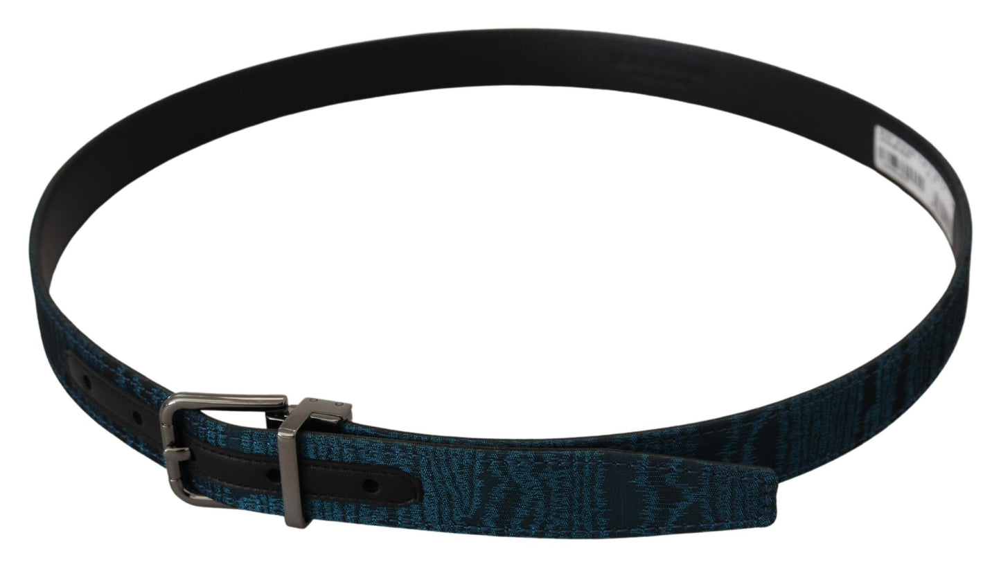 Dolce &amp; Gabbana Blauer Jacquard-Moire-Gürtel aus silbernem Metall Herren