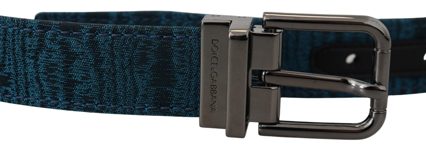 Dolce &amp; Gabbana Blauer Jacquard-Moire-Gürtel aus silbernem Metall Herren