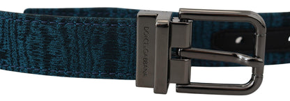 Dolce &amp; Gabbana Blauer Jacquard-Moire-Gürtel aus silbernem Metall Herren