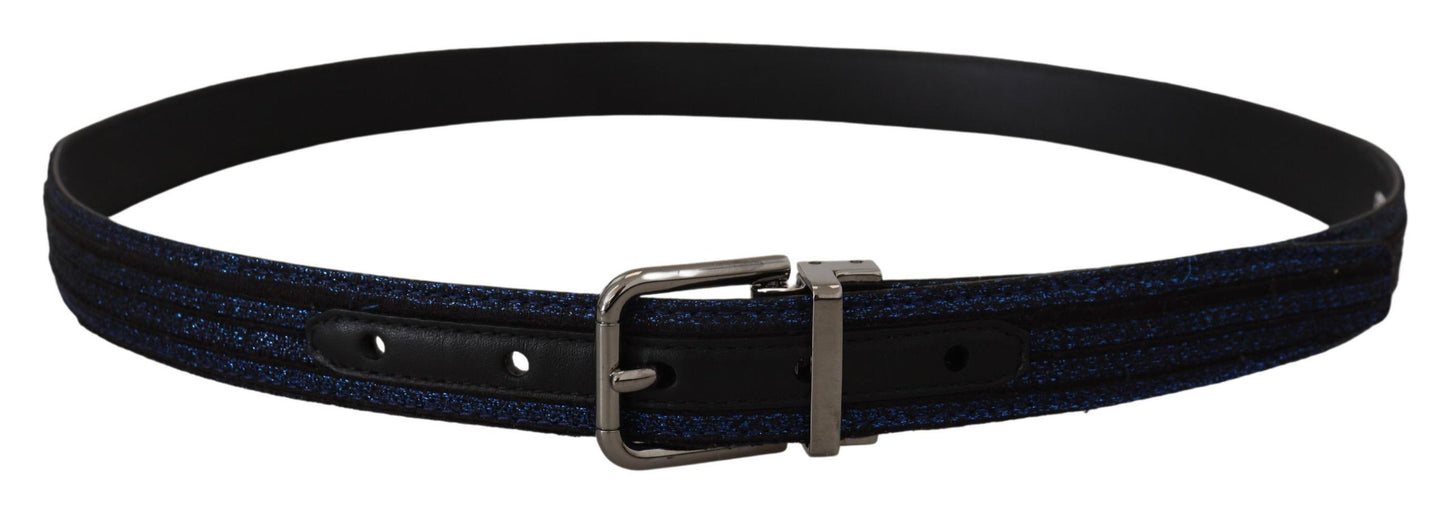 Dolce &amp; Gabbana – Blauer Jacquard-Gürtel mit Streifen und silberner Schnalle