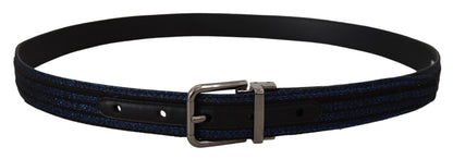 Dolce &amp; Gabbana – Blauer Jacquard-Gürtel mit Streifen und silberner Schnalle