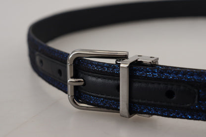 Dolce &amp; Gabbana – Blauer Jacquard-Gürtel mit Streifen und silberner Schnalle