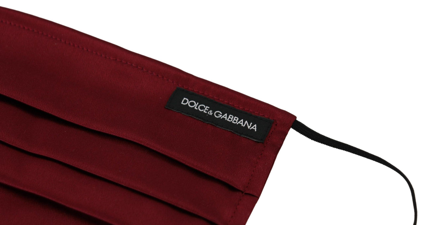 Dolce &amp; Gabbana Maroon Silk Pleated Elastic Ear Strap One Size Face Mask