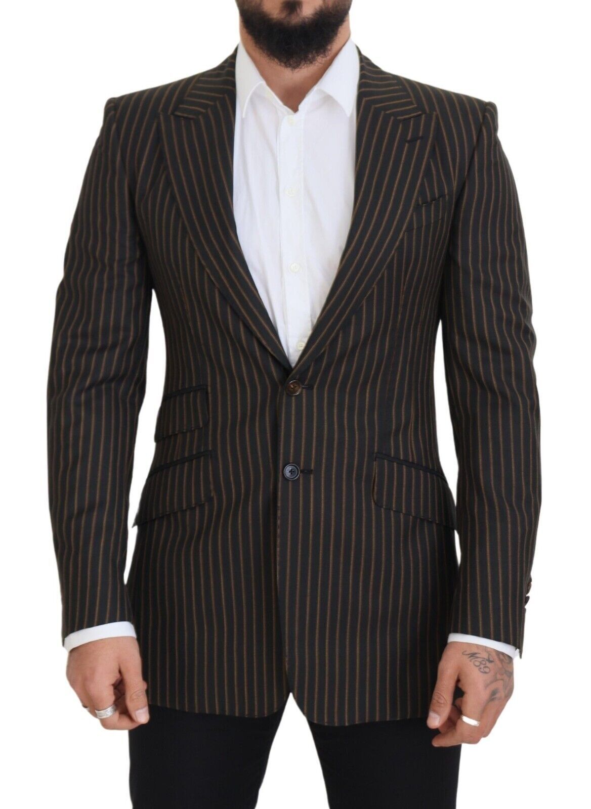Dolce &amp; Gabbana – Einreihiger Blazer mit schwarzen und braunen Streifen
