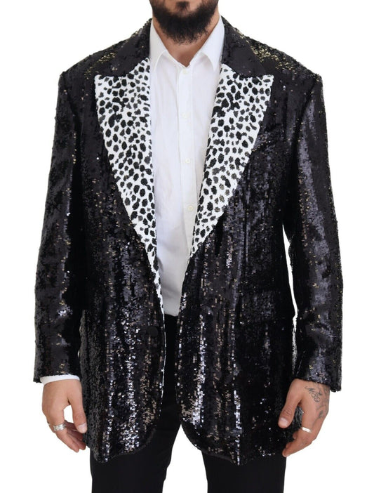 Dolce &amp; Gabbana – Schwarzer Nylonblazer mit Pailletten und Kuhmuster