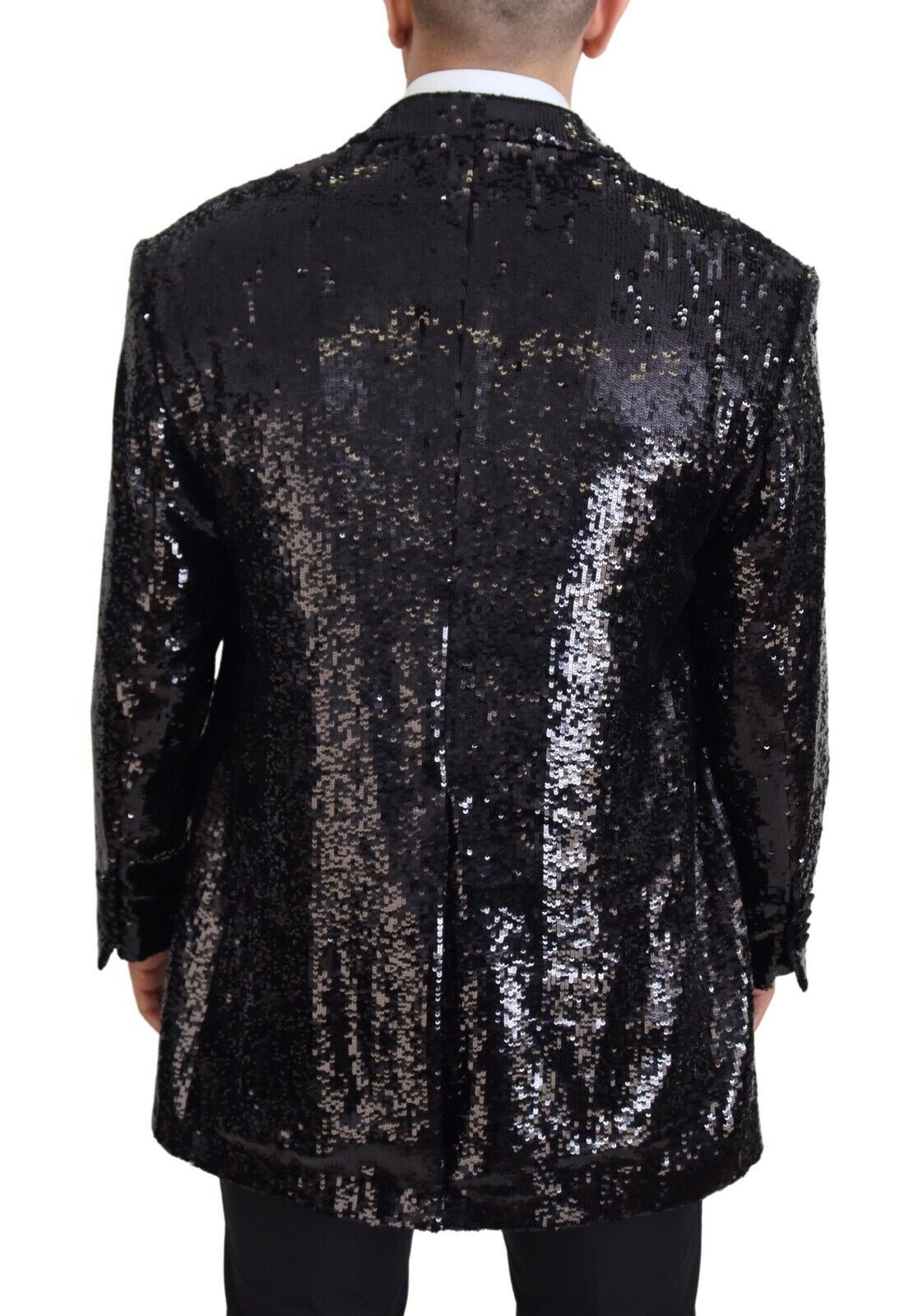 Dolce &amp; Gabbana – Schwarzer Nylonblazer mit Pailletten und Kuhmuster
