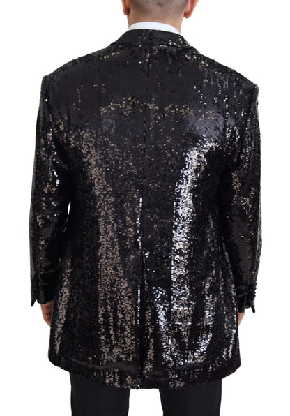 Dolce &amp; Gabbana – Schwarzer Nylonblazer mit Pailletten und Kuhmuster