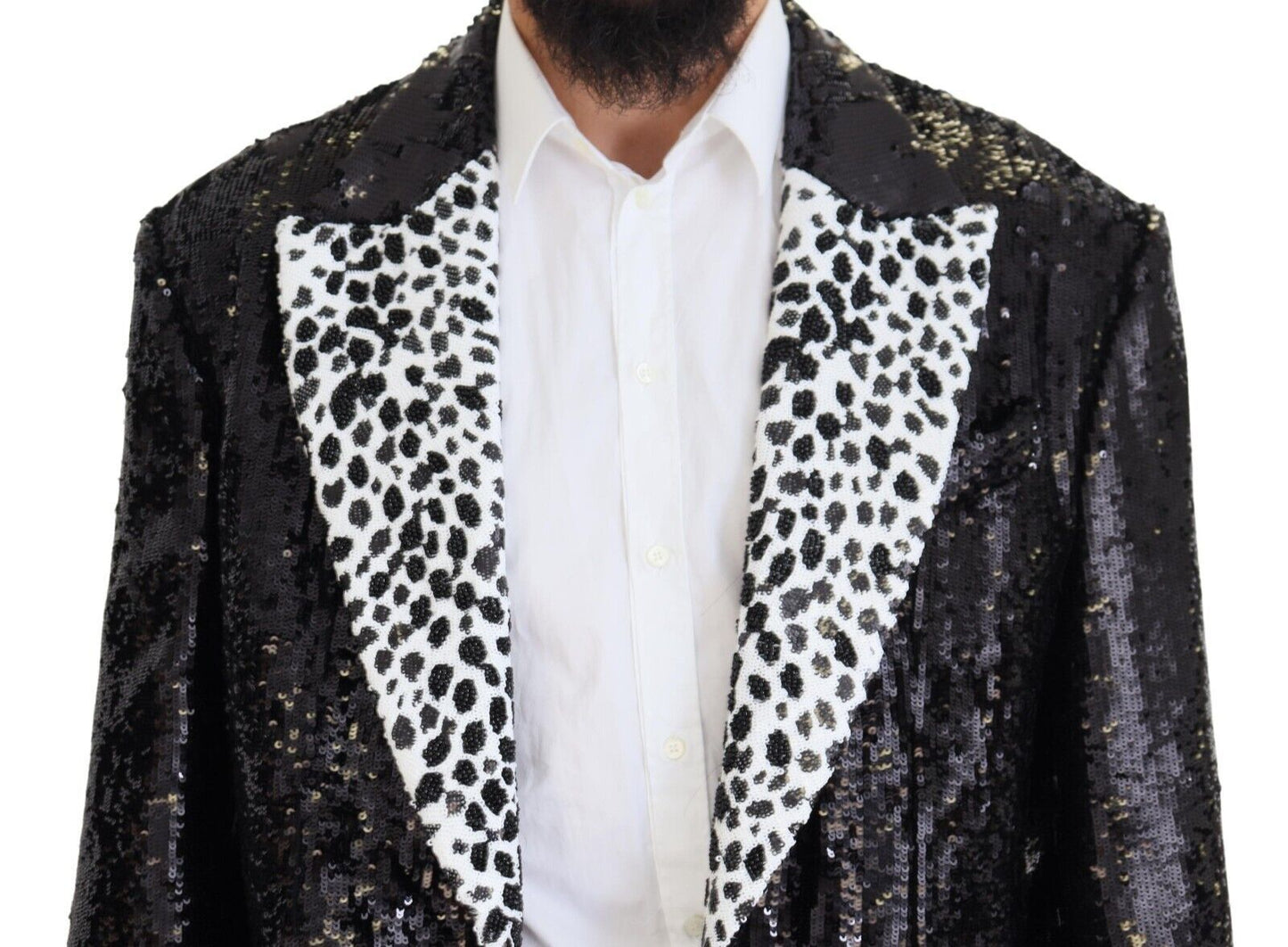 Dolce &amp; Gabbana – Schwarzer Nylonblazer mit Pailletten und Kuhmuster