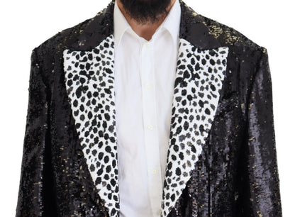 Dolce &amp; Gabbana – Schwarzer Nylonblazer mit Pailletten und Kuhmuster