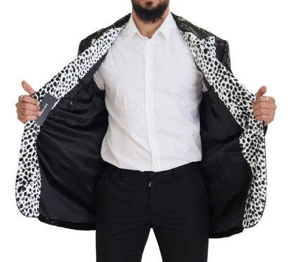 Dolce &amp; Gabbana – Schwarzer Nylonblazer mit Pailletten und Kuhmuster