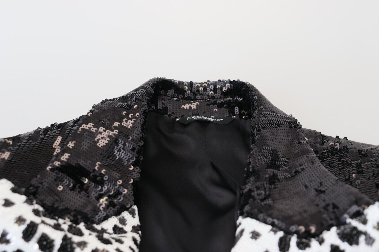 Dolce &amp; Gabbana – Schwarzer Nylonblazer mit Pailletten und Kuhmuster