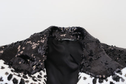 Dolce &amp; Gabbana – Schwarzer Nylonblazer mit Pailletten und Kuhmuster