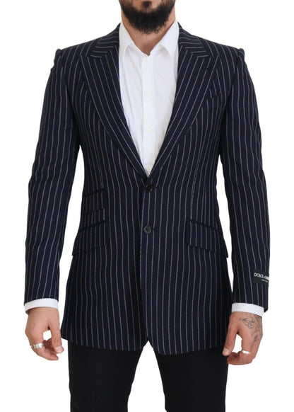 Dolce &amp; Gabbana – Einreihiger Blazer aus dunkelblauer Wolle mit Streifen