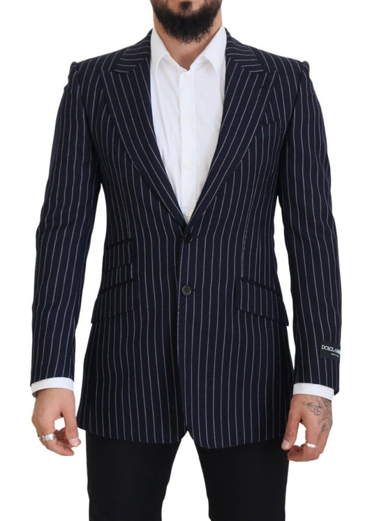 Dolce &amp; Gabbana – Einreihiger Blazer aus dunkelblauer Wolle mit Streifen