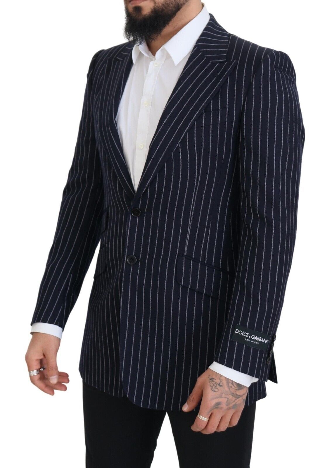 Dolce &amp; Gabbana – Einreihiger Blazer aus dunkelblauer Wolle mit Streifen