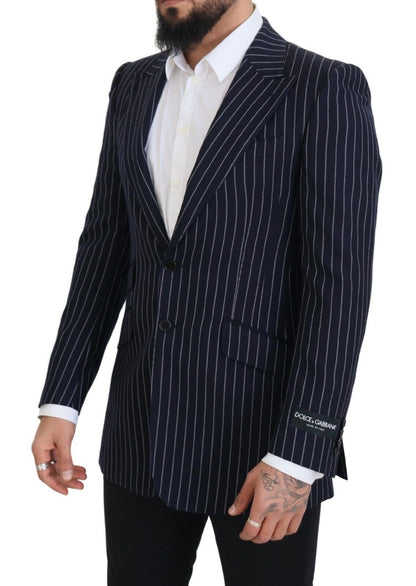 Dolce &amp; Gabbana – Einreihiger Blazer aus dunkelblauer Wolle mit Streifen