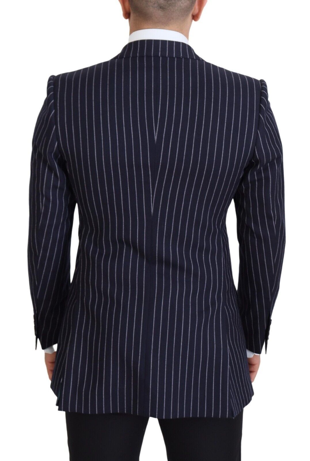 Dolce &amp; Gabbana – Einreihiger Blazer aus dunkelblauer Wolle mit Streifen
