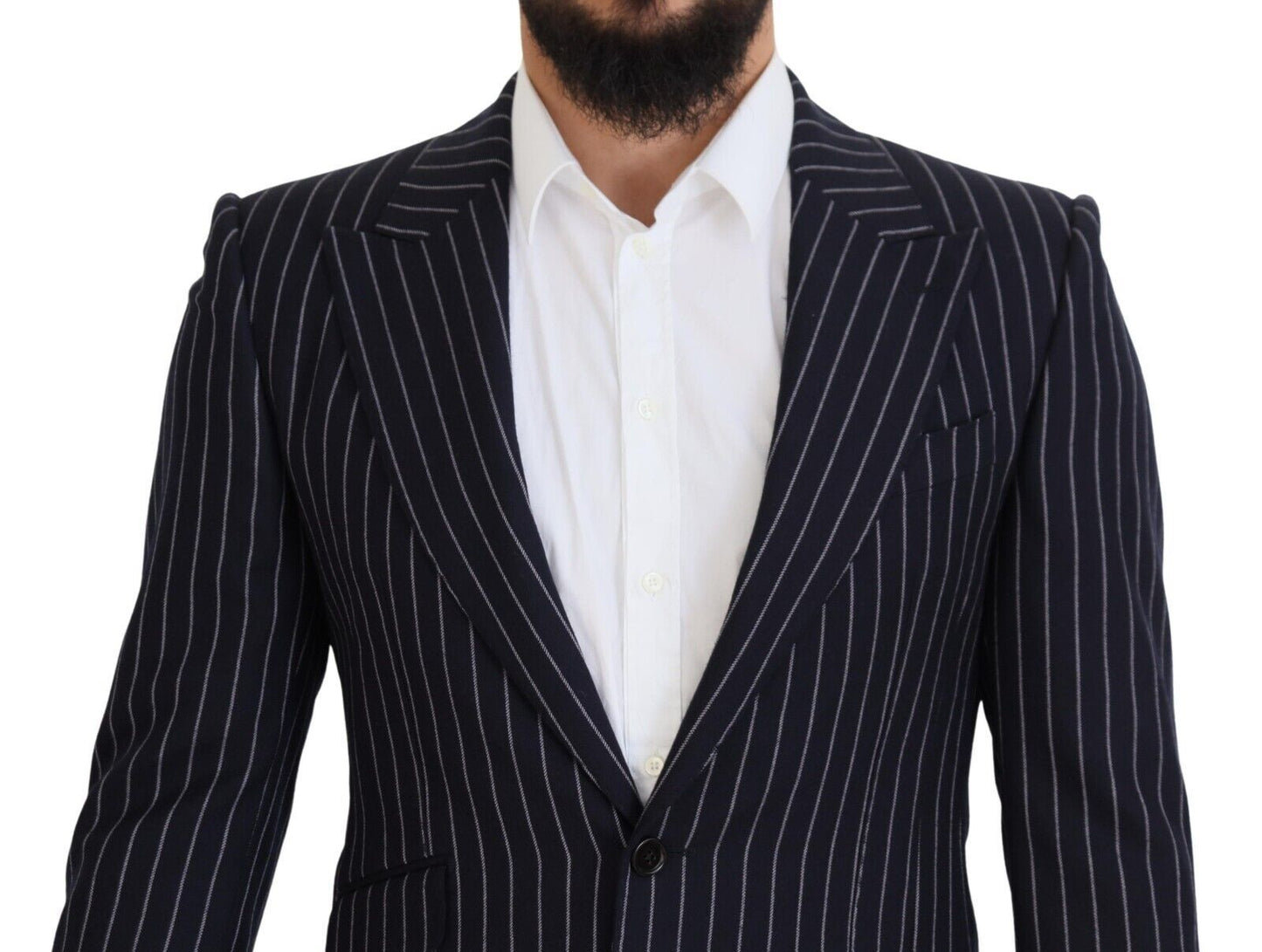 Dolce &amp; Gabbana – Einreihiger Blazer aus dunkelblauer Wolle mit Streifen