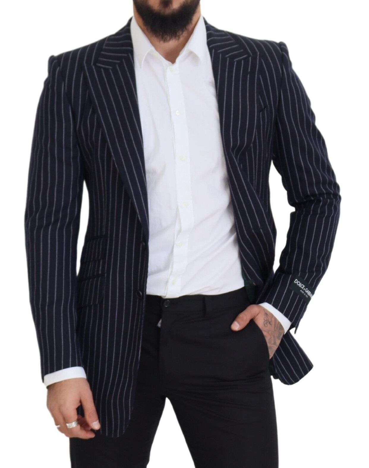 Dolce &amp; Gabbana – Einreihiger Blazer aus dunkelblauer Wolle mit Streifen