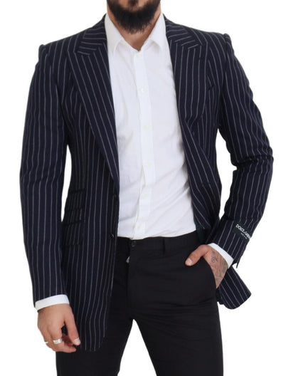 Dolce &amp; Gabbana – Einreihiger Blazer aus dunkelblauer Wolle mit Streifen