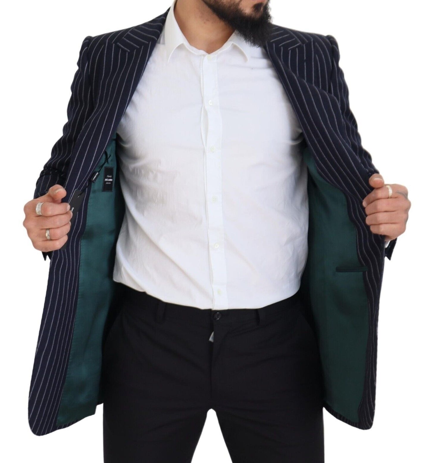 Dolce &amp; Gabbana – Einreihiger Blazer aus dunkelblauer Wolle mit Streifen