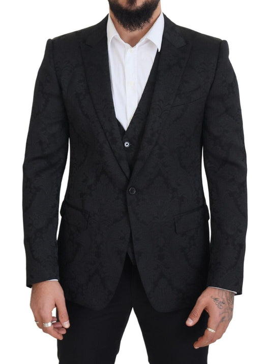 Dolce &amp; Gabbana Black Floral Brocade 2 Piece MARTINI Suit