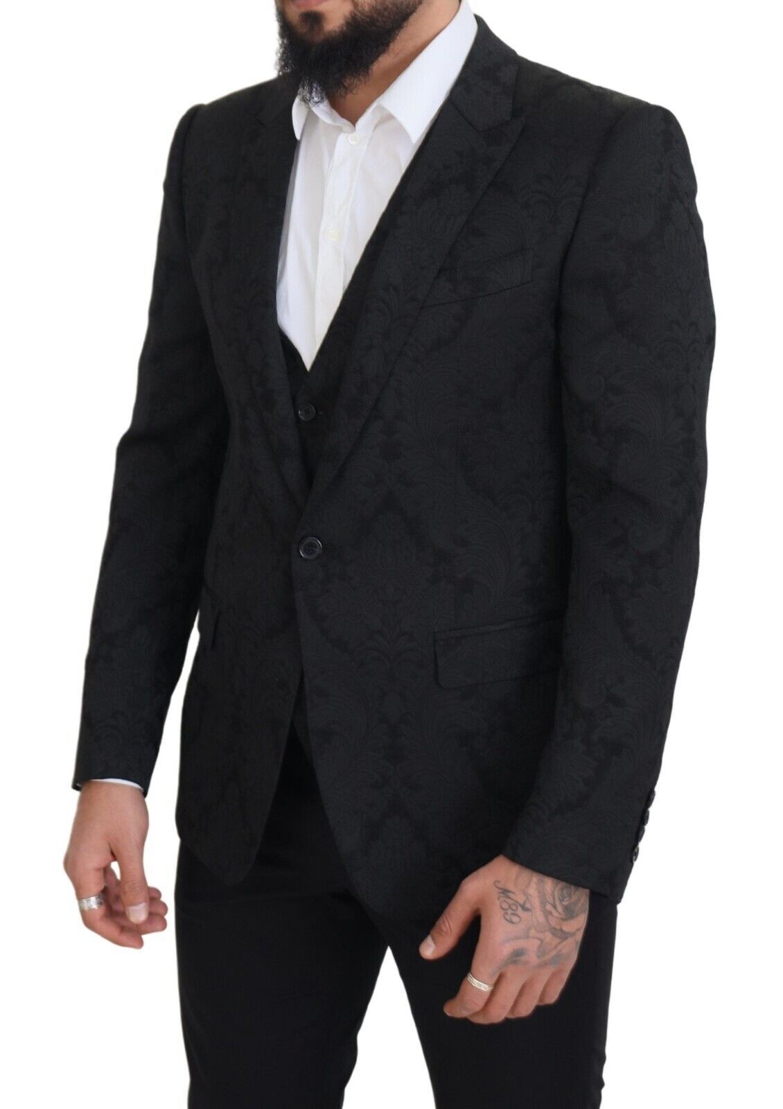 Dolce &amp; Gabbana Black Floral Brocade 2 Piece MARTINI Suit
