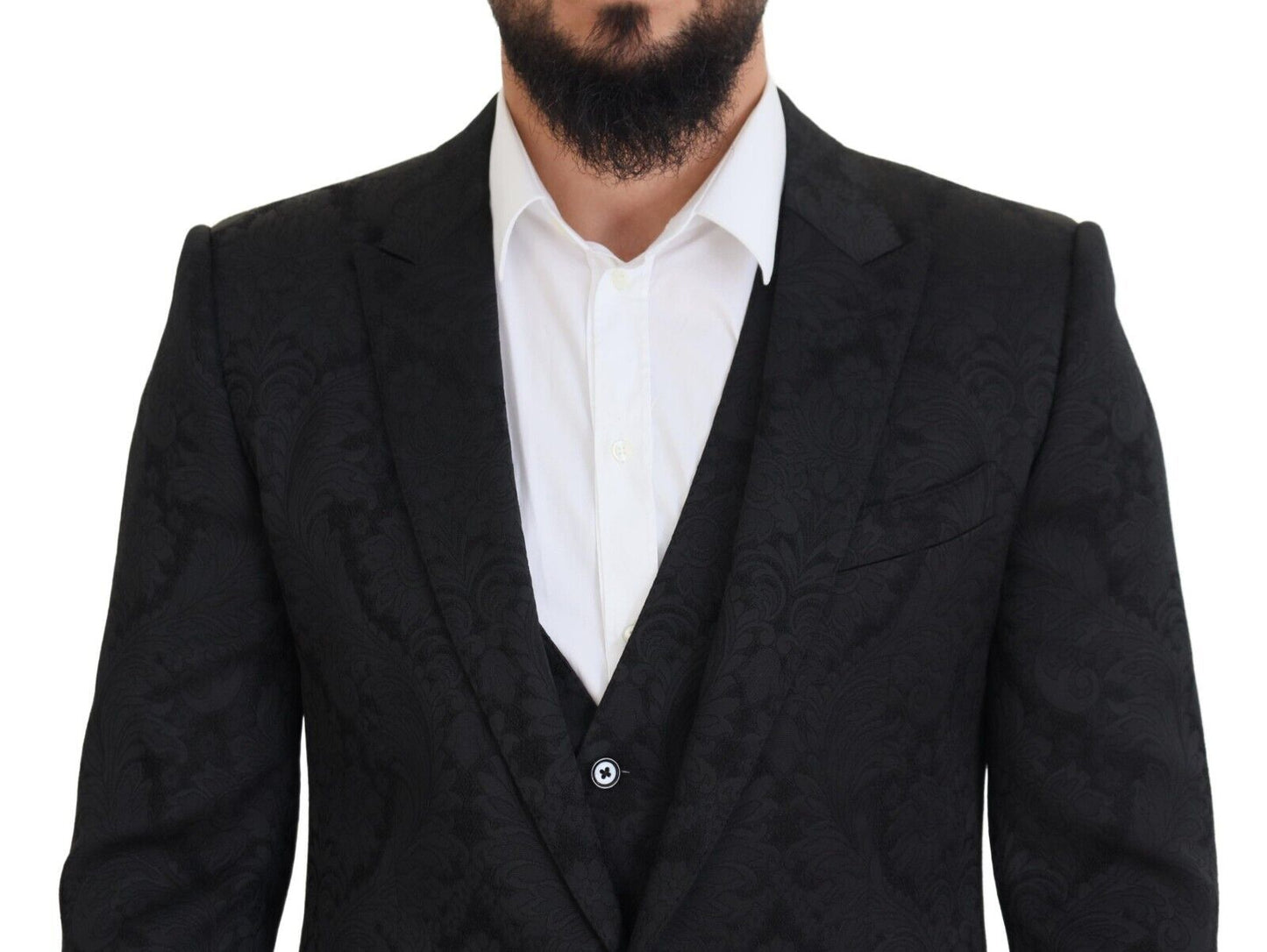 Dolce &amp; Gabbana Black Floral Brocade 2 Piece MARTINI Suit