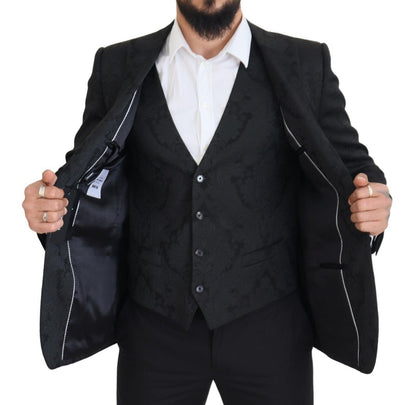 Dolce &amp; Gabbana Black Floral Brocade 2 Piece MARTINI Suit