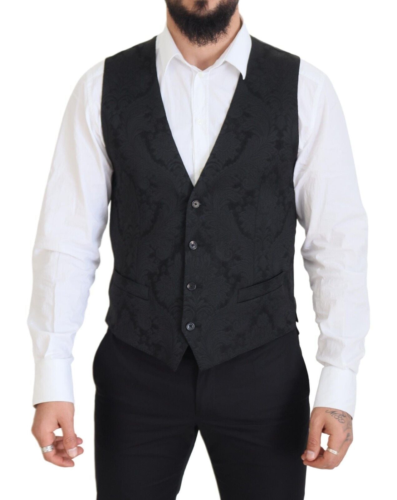 Dolce &amp; Gabbana Black Floral Brocade 2 Piece MARTINI Suit