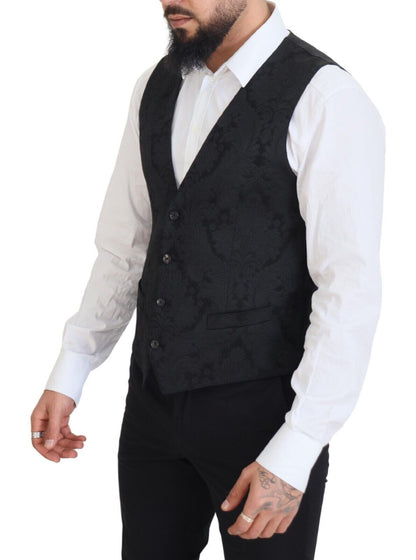 Dolce &amp; Gabbana Black Floral Brocade 2 Piece MARTINI Suit