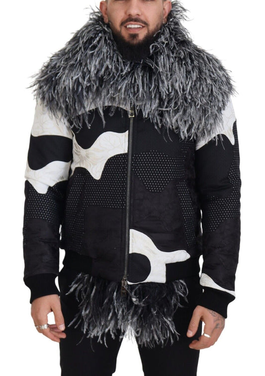 Dolce &amp; Gabbana Black White Fur Shearling Full Zip Jacket