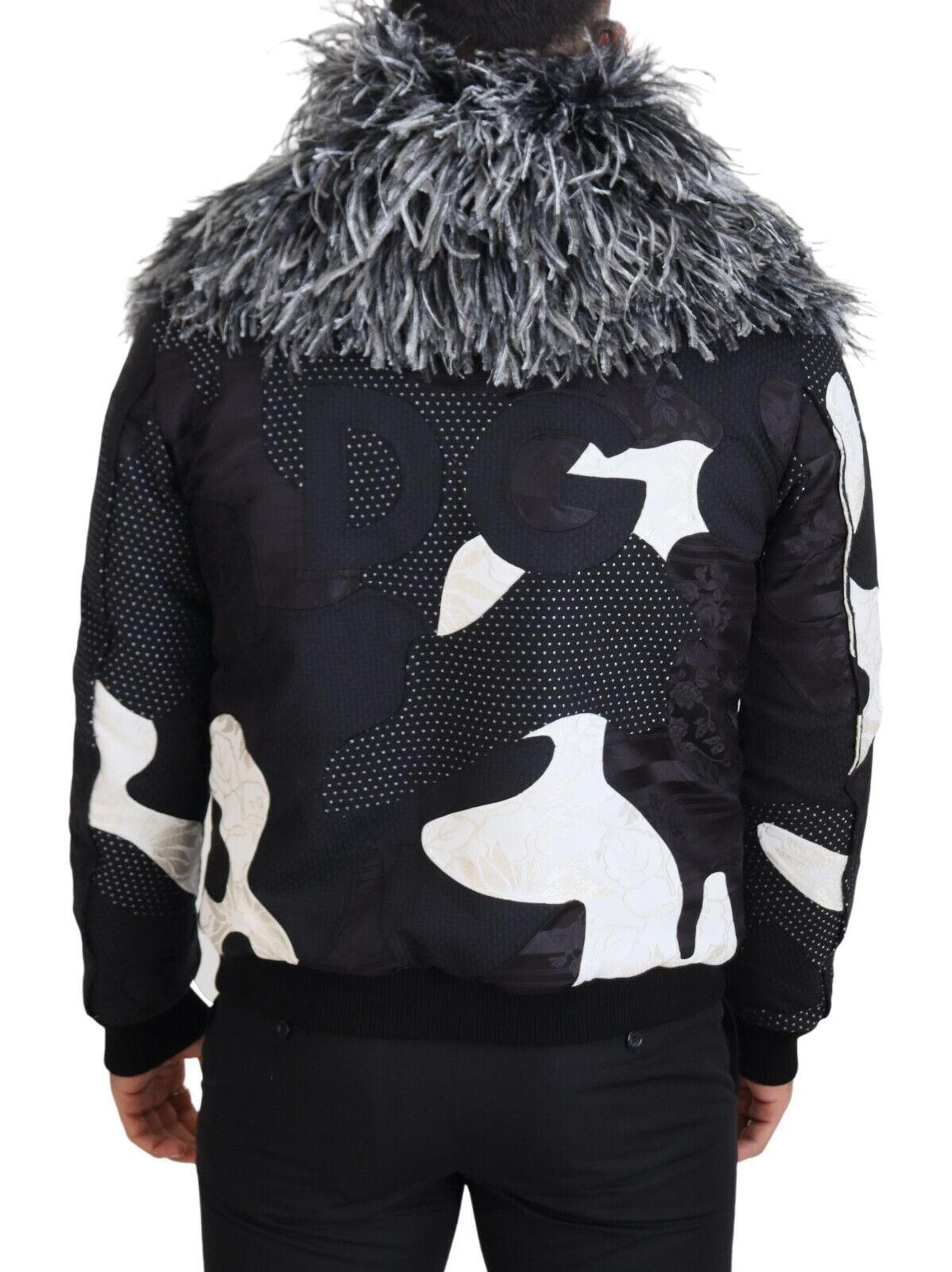 Dolce &amp; Gabbana Black White Fur Shearling Full Zip Jacket