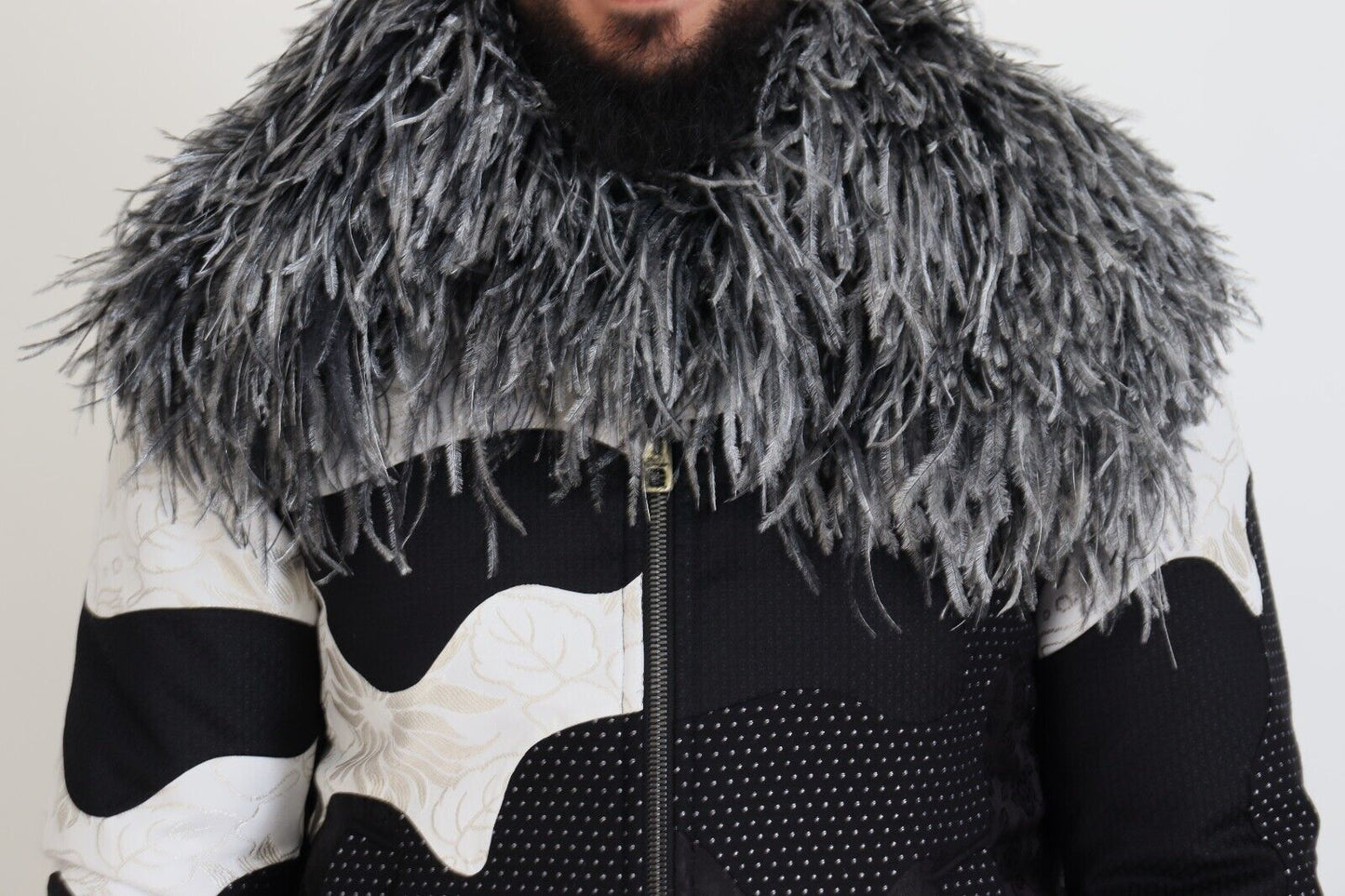Dolce &amp; Gabbana Black White Fur Shearling Full Zip Jacket