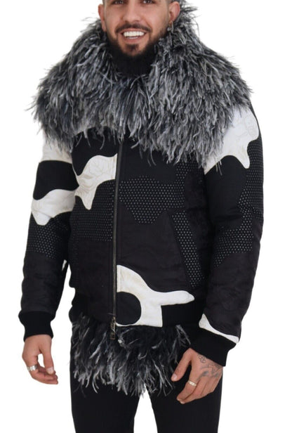 Dolce &amp; Gabbana Black White Fur Shearling Full Zip Jacket