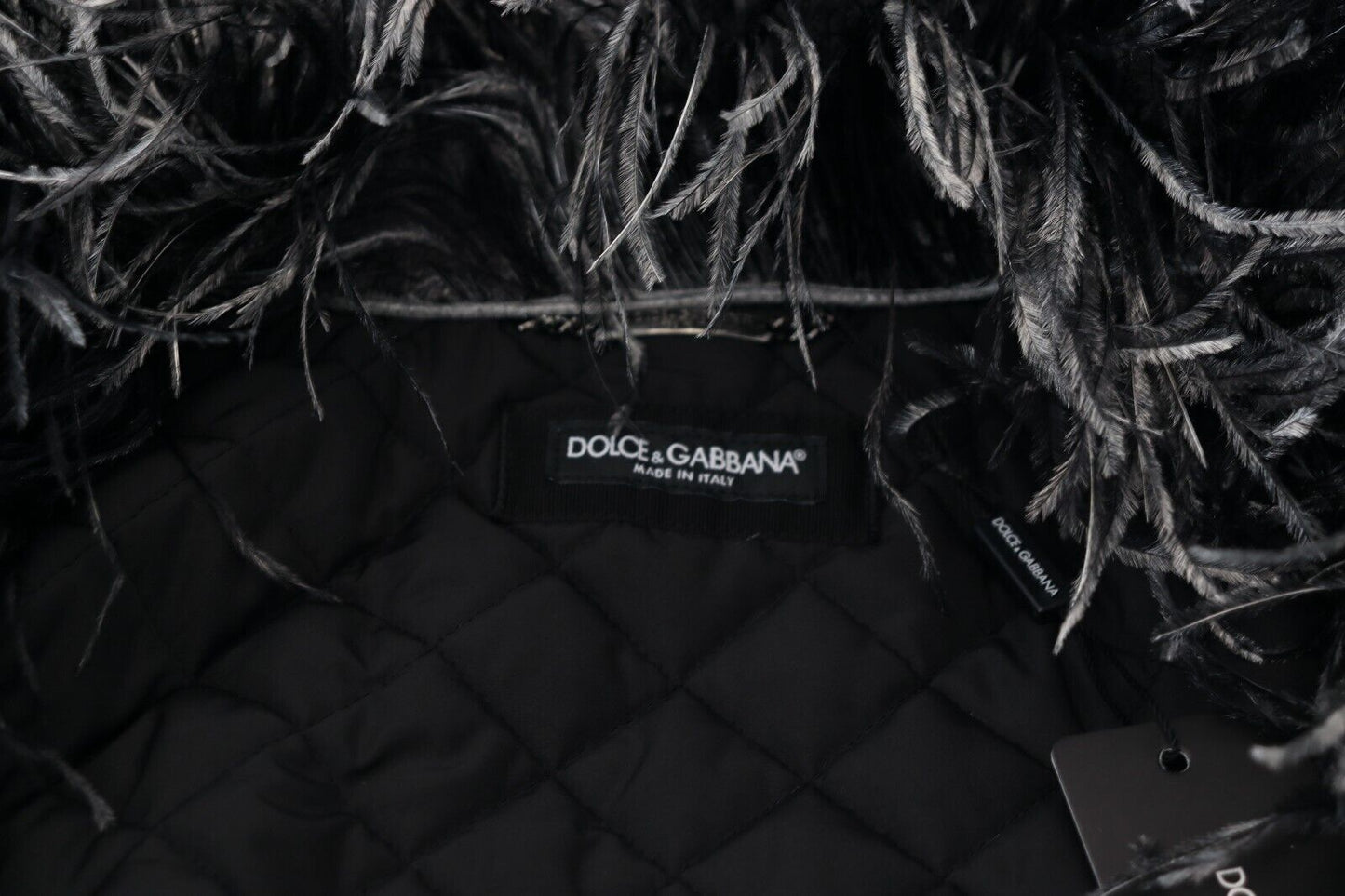 Dolce &amp; Gabbana Black White Fur Shearling Full Zip Jacket