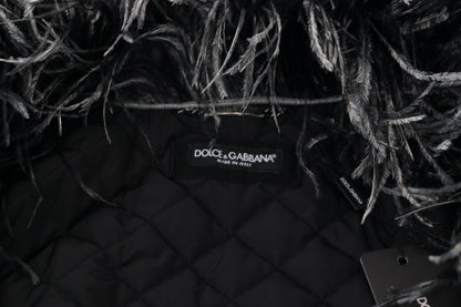 Dolce &amp; Gabbana Black White Fur Shearling Full Zip Jacket