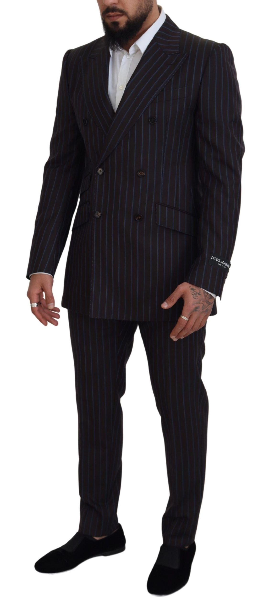 Dolce &amp; Gabbana Black Striped Wool Formal 2 Piece Suit