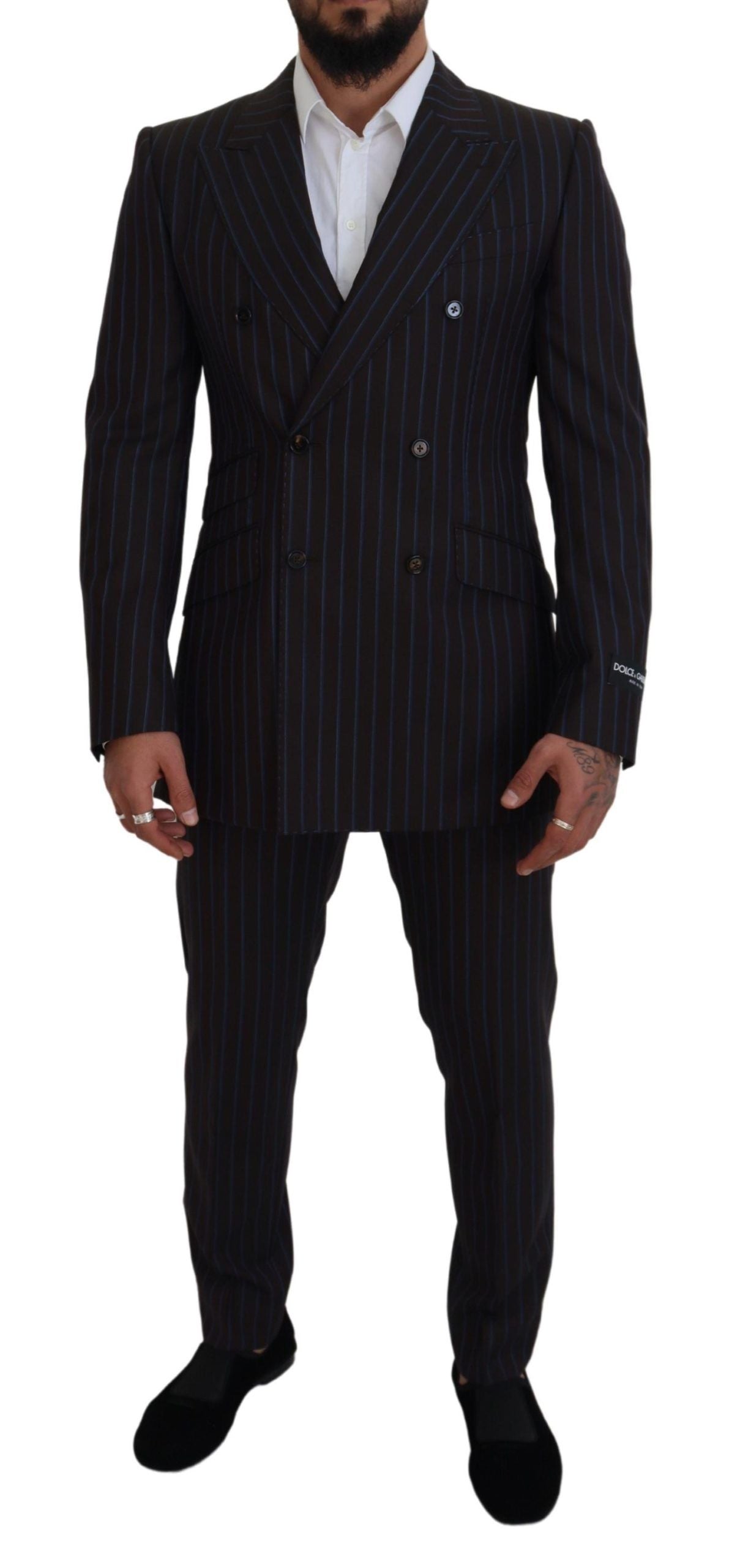 Dolce &amp; Gabbana Black Striped Wool Formal 2 Piece Suit