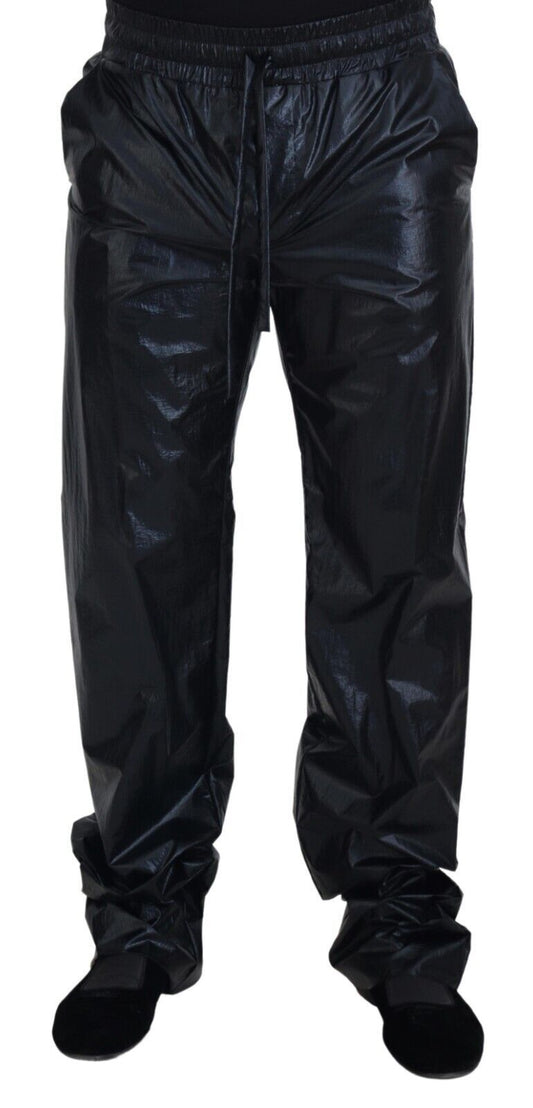 Dolce &amp; Gabbana Schwarze glänzende Nylonhose mit Kordelzug