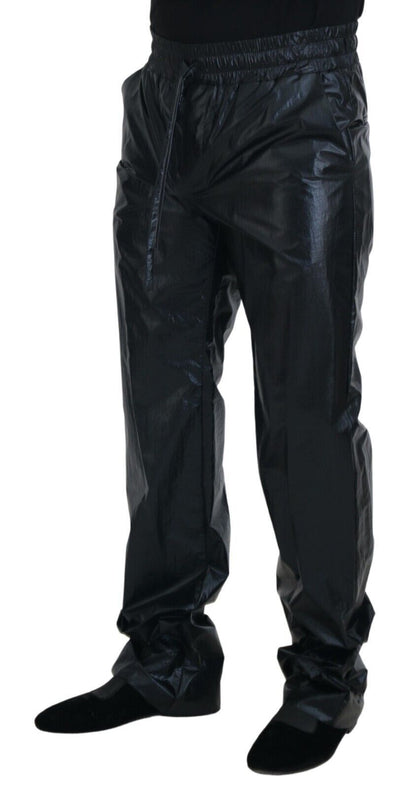 Dolce &amp; Gabbana Schwarze glänzende Nylonhose mit Kordelzug
