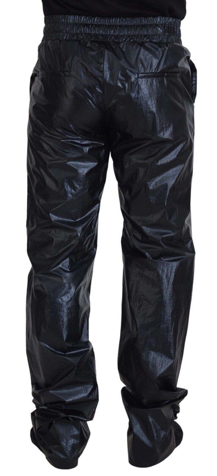 Dolce &amp; Gabbana Schwarze glänzende Nylonhose mit Kordelzug