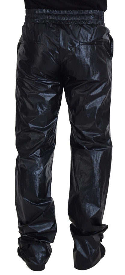 Dolce &amp; Gabbana Schwarze glänzende Nylonhose mit Kordelzug