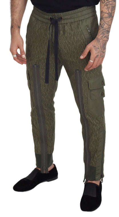 Dolce &amp; Gabbana Grün gestreifte Cargohose mit Reißverschluss am Bein für Herren